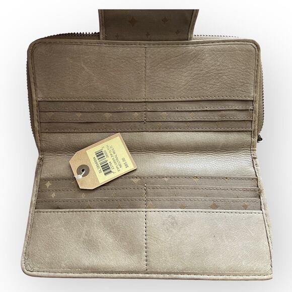 Fossil Multi Color Leather Suede Metallic Patchwork Zip Around Bifold Tab Wallet - Picture 6 of 8